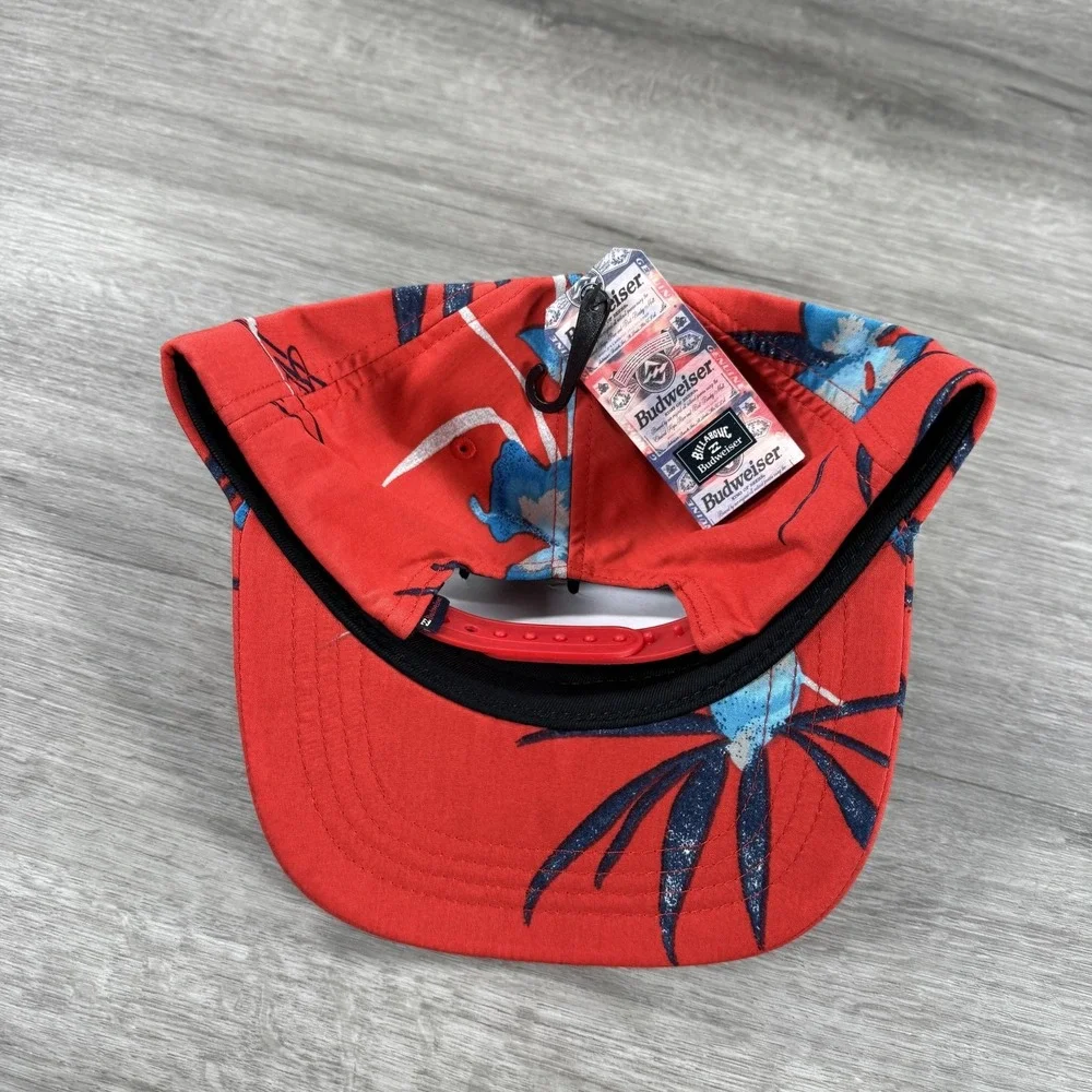 Budweiser Hat Cap Snap Back Red Floral Billabong Advertising Patch Mens Organic - Picture 4 of 10